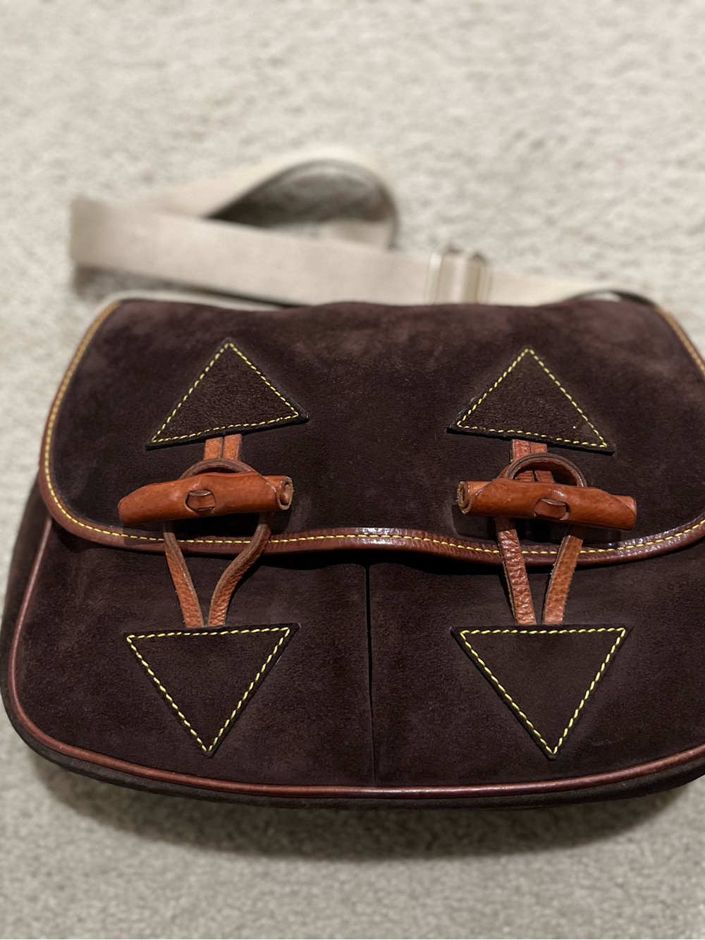 Vintage Dooney & Bourke Dark Brown Suede Crossbody with Tan Leather Accents - Picture 14 of 16